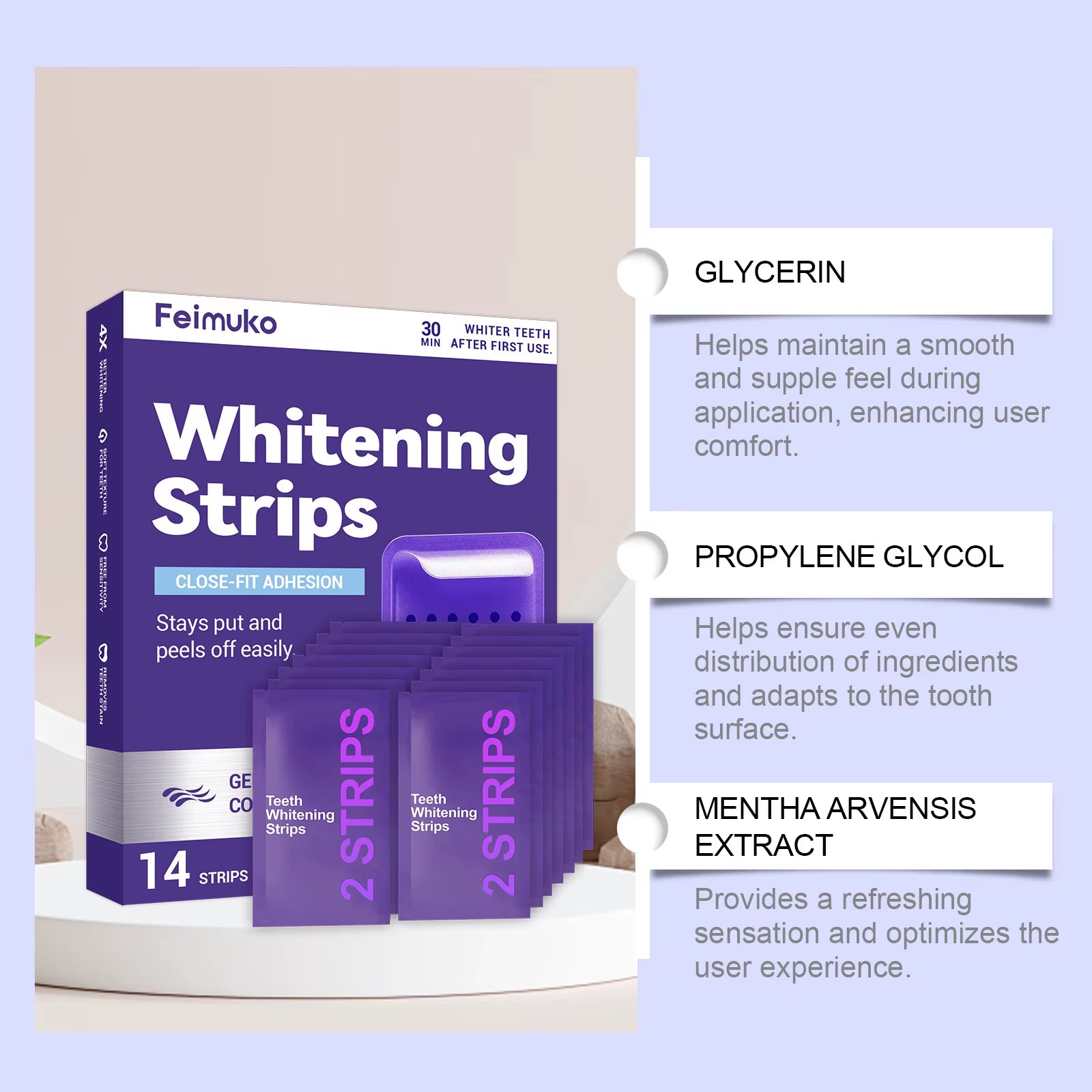 70/42/14 Strips Purple Tooth Whitening Strips for Sensitive Teeth, Improve Dental Yellowing Oral Care, for Lasting Bright Smile