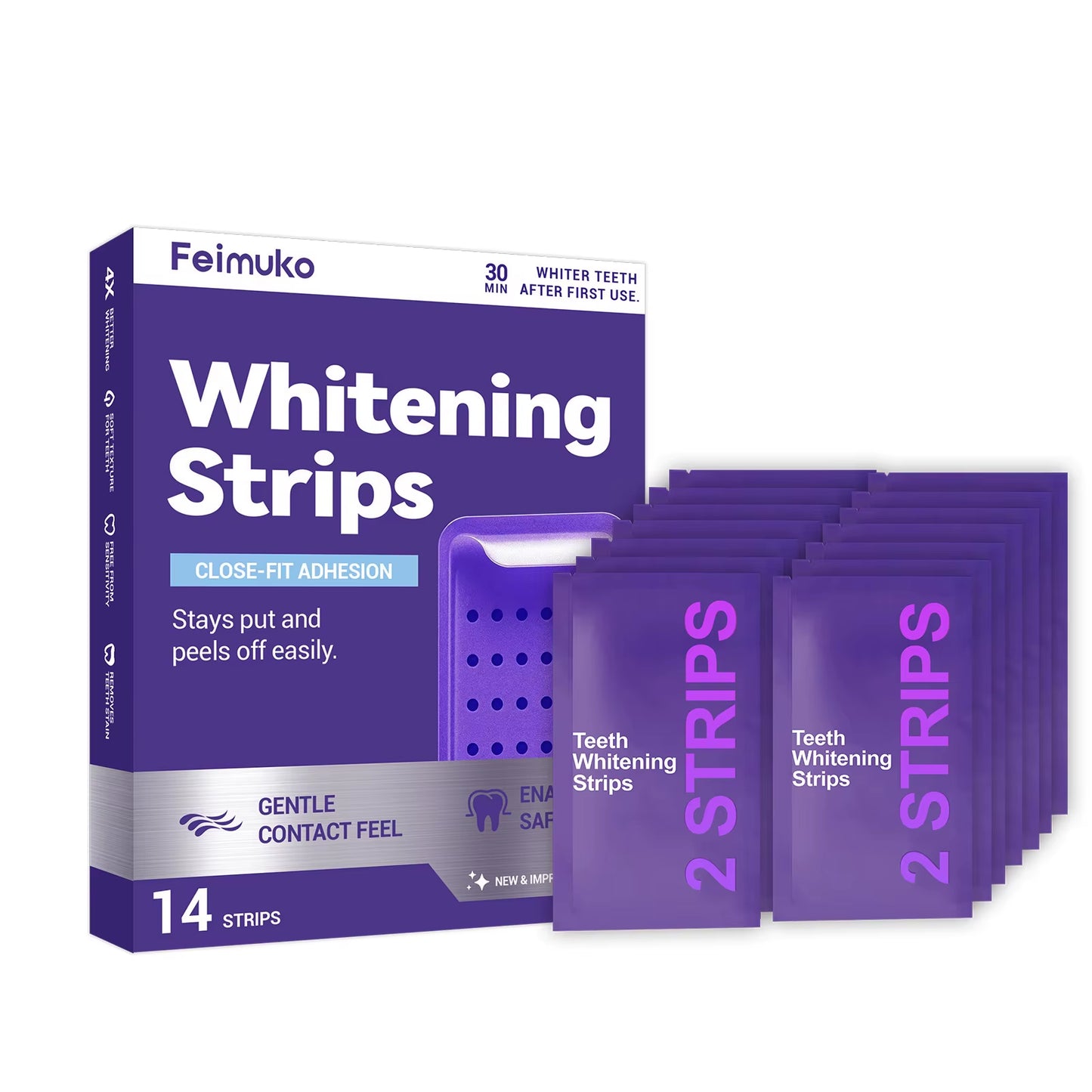 70/42/14 Strips Purple Tooth Whitening Strips for Sensitive Teeth, Improve Dental Yellowing Oral Care, for Lasting Bright Smile