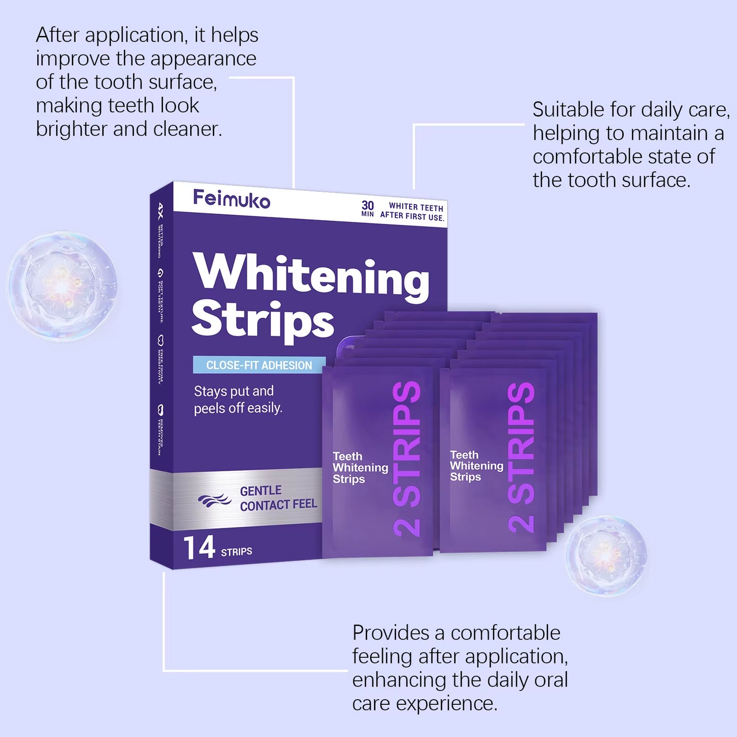 70/42/14 Strips Purple Tooth Whitening Strips for Sensitive Teeth, Improve Dental Yellowing Oral Care, for Lasting Bright Smile